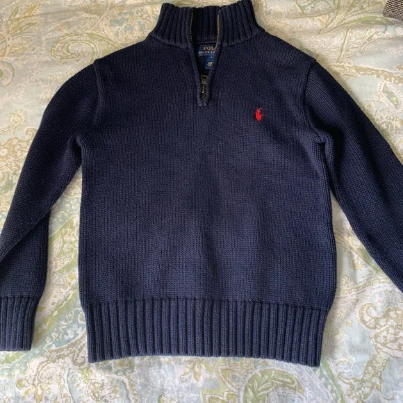 Kids Polo Ralph Lauren Navy Blue Quarter Zip Sweater - Picture 3 of 5